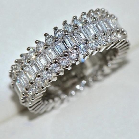 Jewelry - NEW S925 BAGUETTE DIAMOND ETERNITY RING, CUTE RING, SHINY RING.